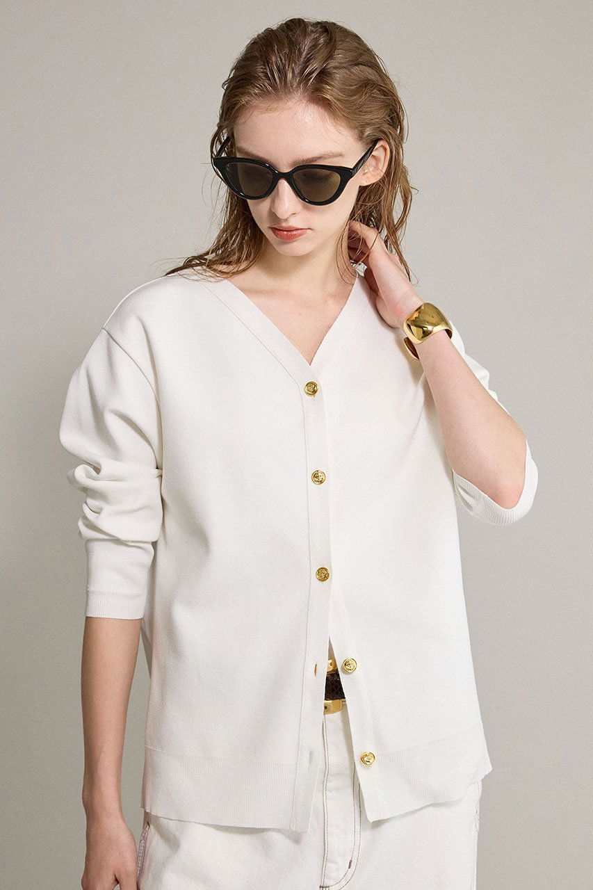 BRILL(ブリル)｜Vネックミラノリブカーディガン/ホワイト の通販