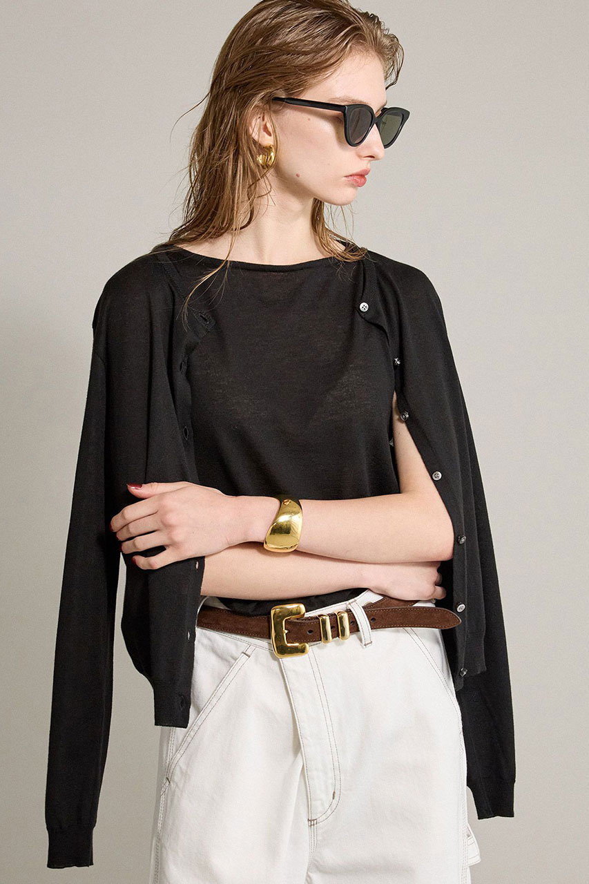 BRILL 18G クルーネックカーディガン (ブラック, F) ブリル ELLE SHOP BRILL 18G クルーネックカーディガン (ブラック, F) ブリル ELLE SHOP