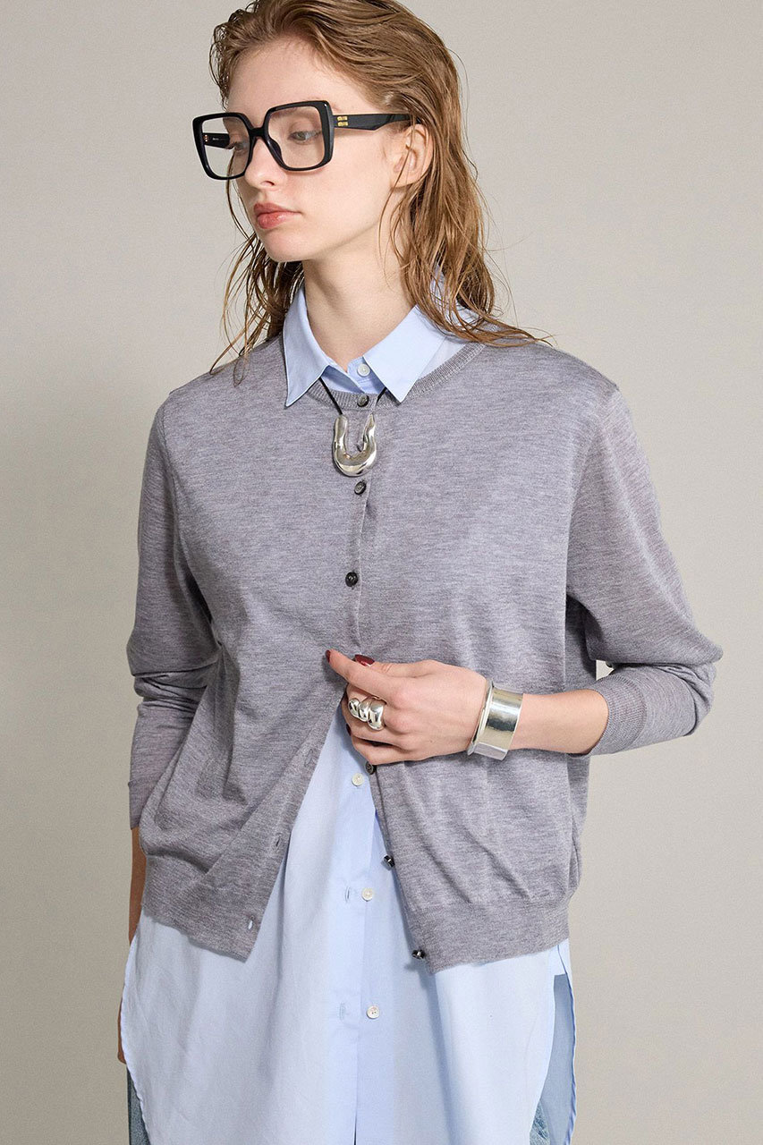 BRILL 18G クルーネックカーディガン (グレー, F) ブリル ELLE SHOP BRILL 18G クルーネックカーディガン (グレー, F) ブリル ELLE SHOP