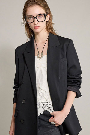 ELLE EN NOIR ラベンダー ブレザー上下 Washable Flex Ponte Notch Collar Long Blazer | EILEEN FISHER