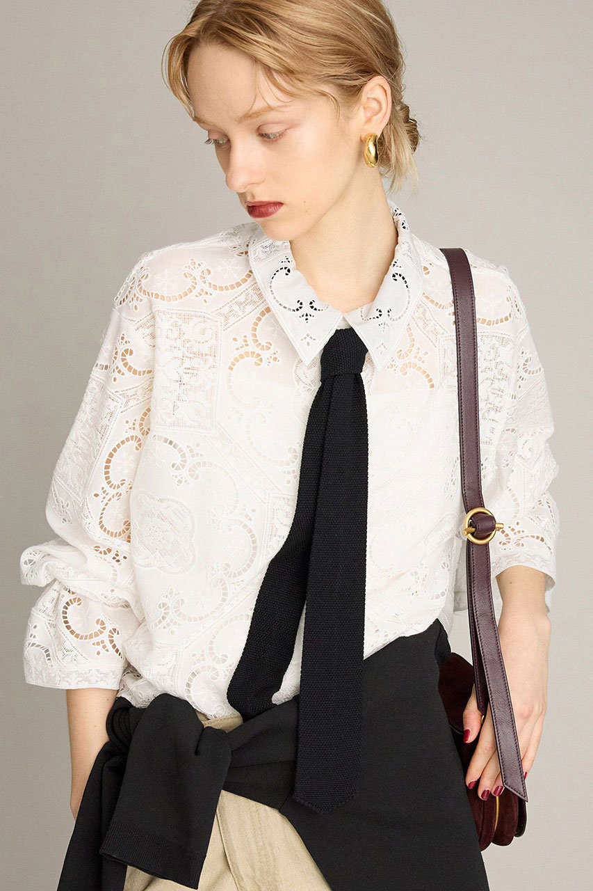 ブリル/BRILLのシシュウフラットカラーブラウス(ホワイト/581996)