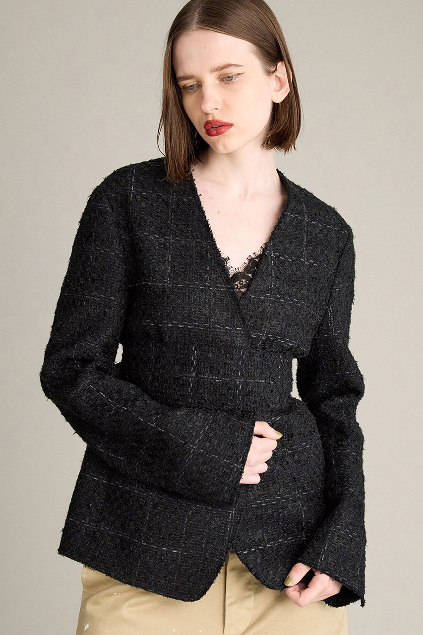 BRILL ツイードベルトジャケット (ブラック, 38) ブリル ELLE SHOP