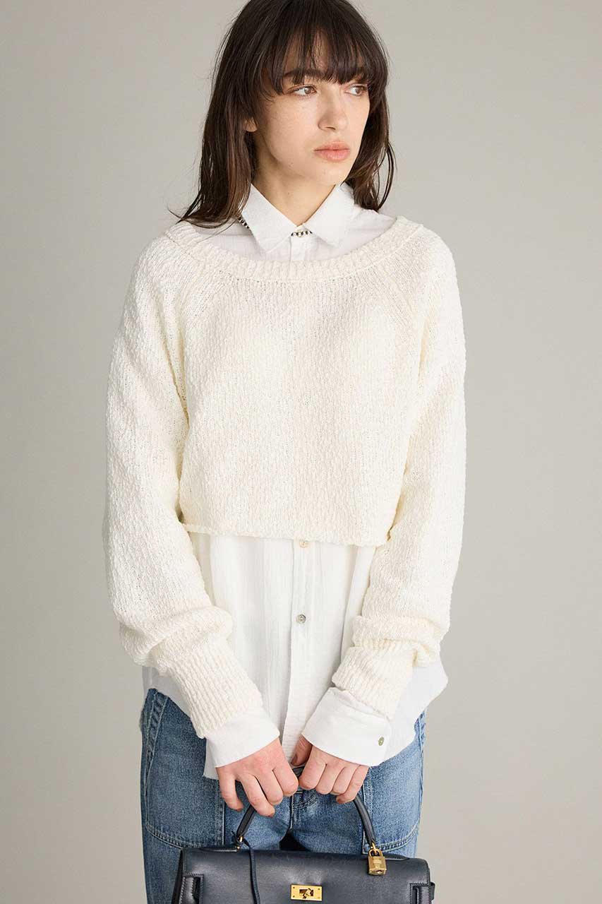 ブリル/BRILLのネップヤーンクロップドカーディガン(オフホワイト/640740)