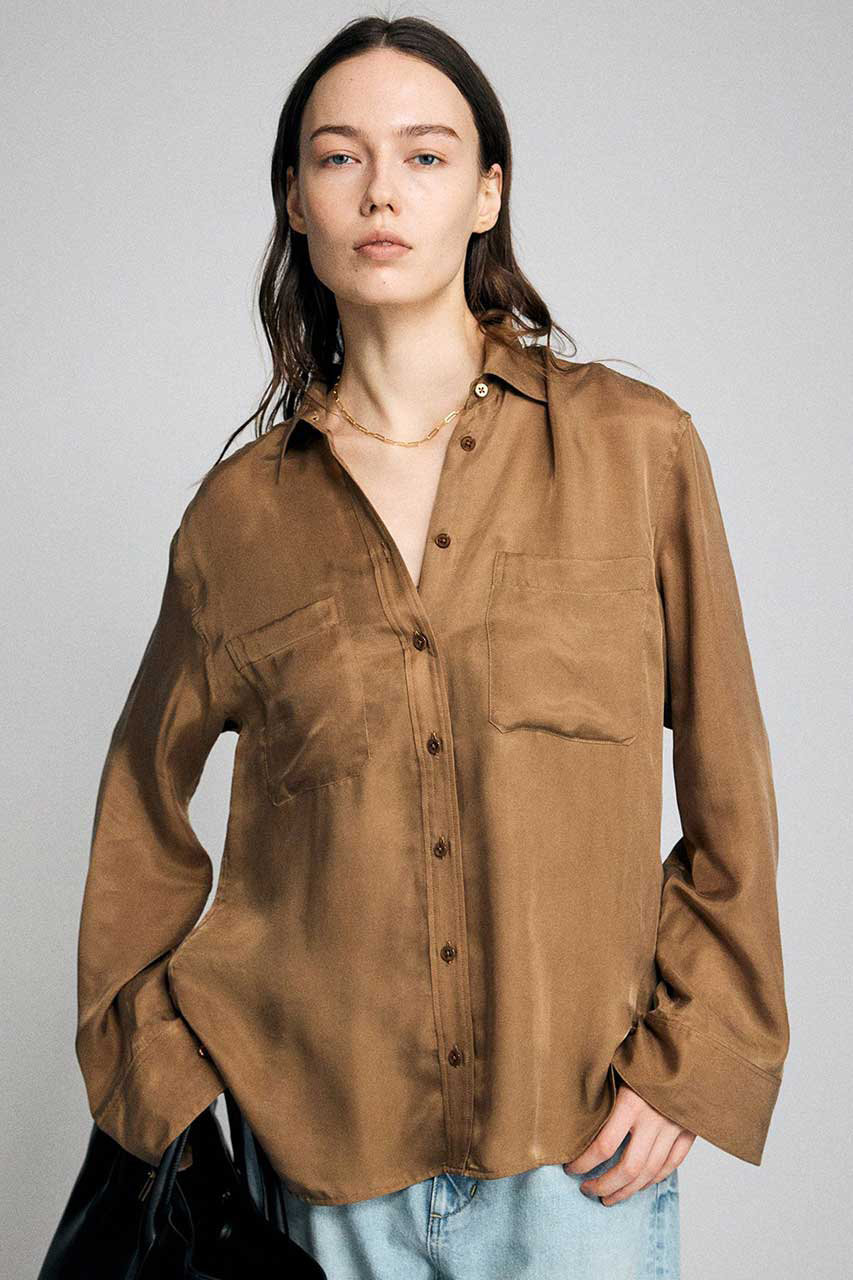 ブリル/BRILLの【予約販売】サテンリラックスシャツ(ライトブラウン/668917)