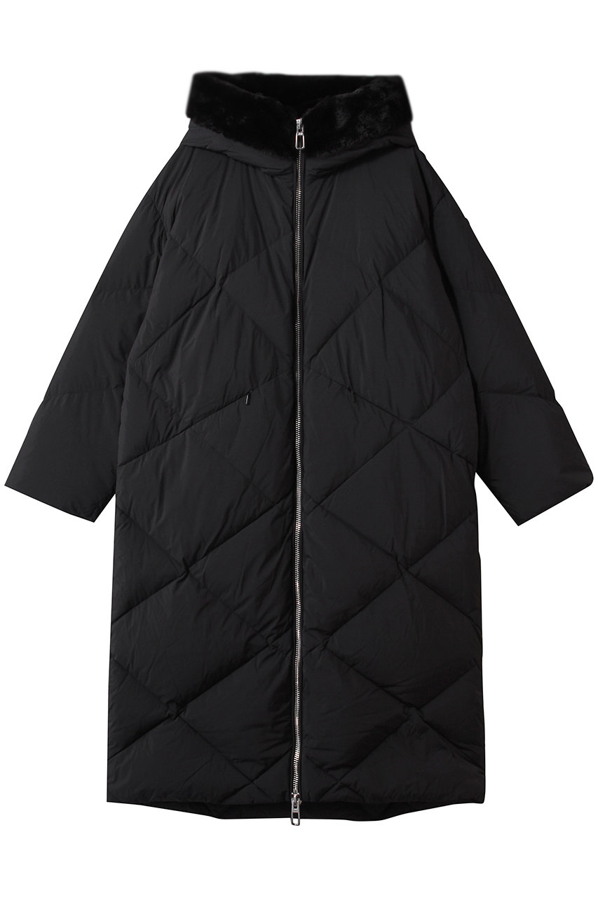 DUNO JENNA フーディーキルトダウンコート (ブラック, 38) デュノ ELLE SHOP