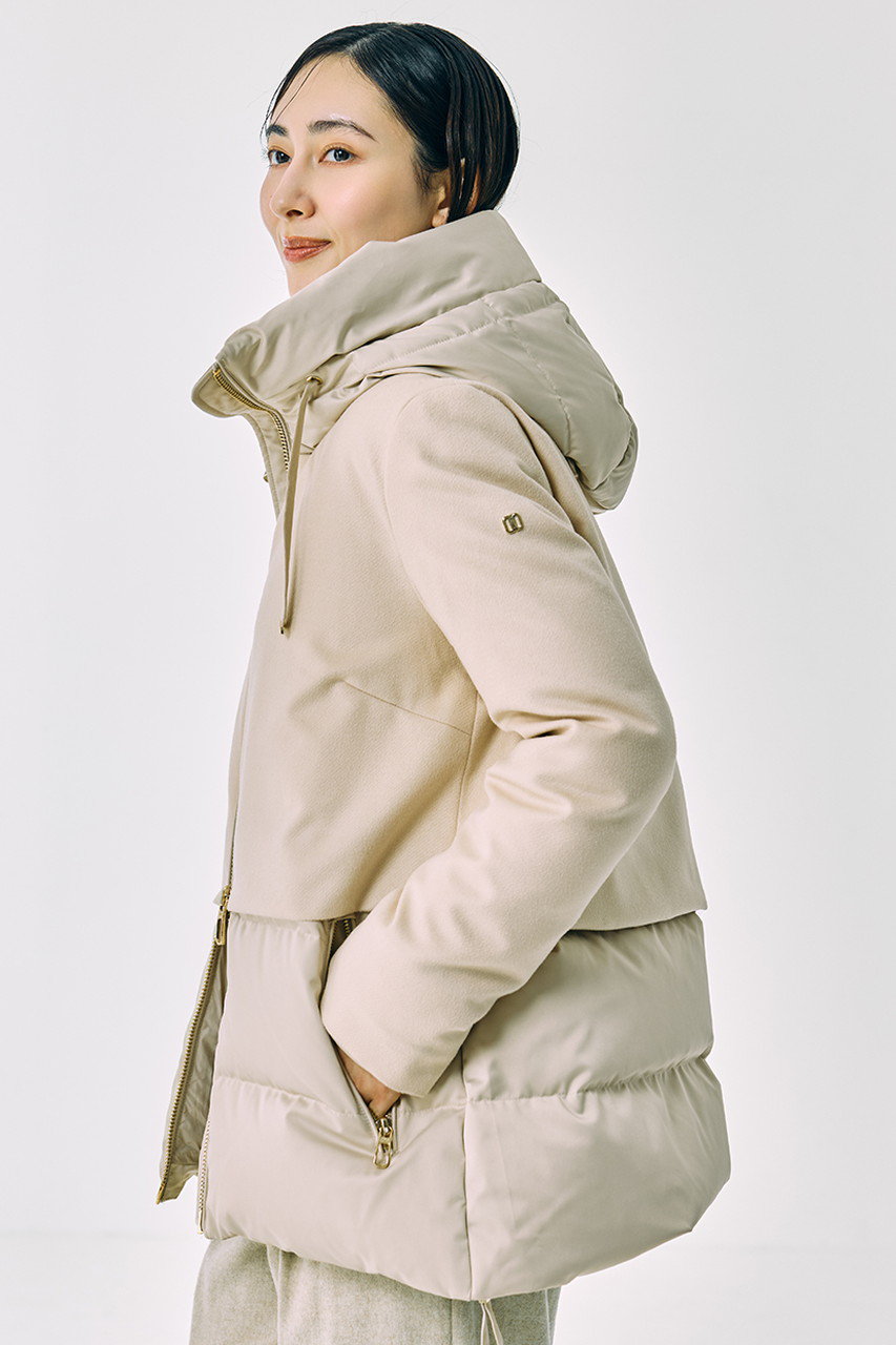 DUNO(デュノ)｜JULIA ウール切り替えフーディダウン/ベージュ の通販