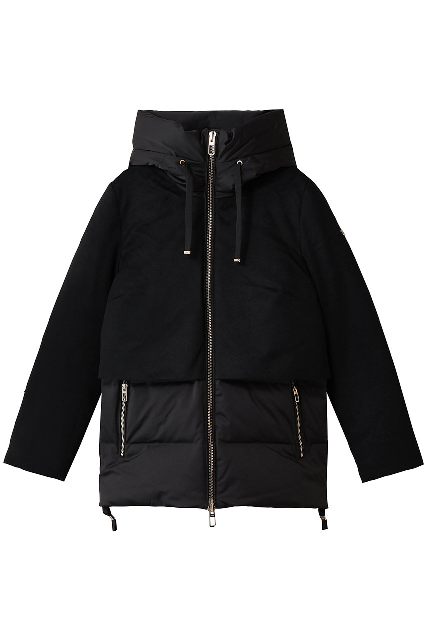 DUNO JULIA ウール切り替えフーディダウン (ブラック, 40) デュノ ELLE SHOP DUNO JULIA ウール切り替えフーディダウン (ブラック, 40) デュノ ELLE SHOP