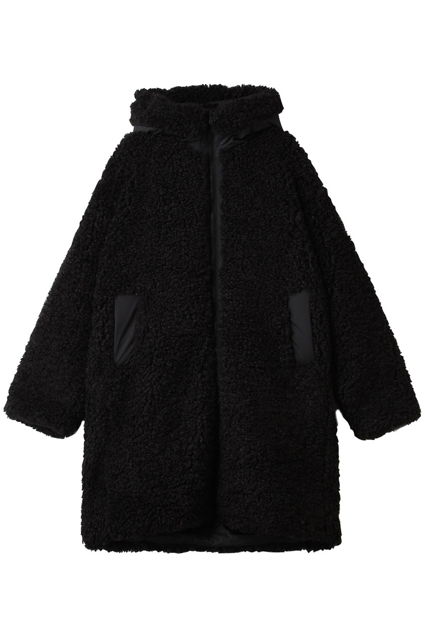 セーブ・ザ・ダック/SAVE THE DUCKのANGELICA D42035W CURL/フェイクファーコクーンロングコート(ブラック/D42035WCURL21)