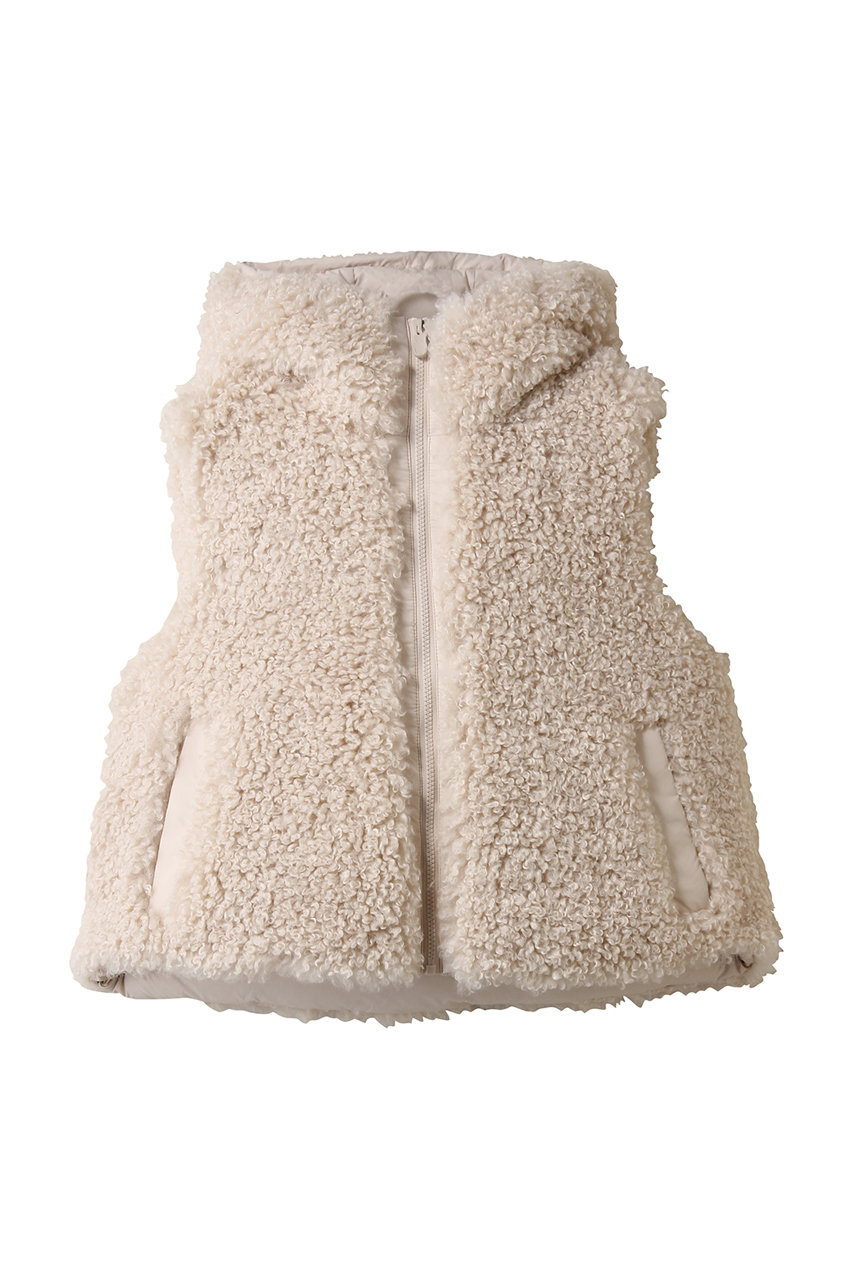 SAVE THE DUCK AYLAD82501W CURL/フェイクファーコショートジレ (ショアベージュ, 1) セーブ・ザ・ダック ELLE SHOP