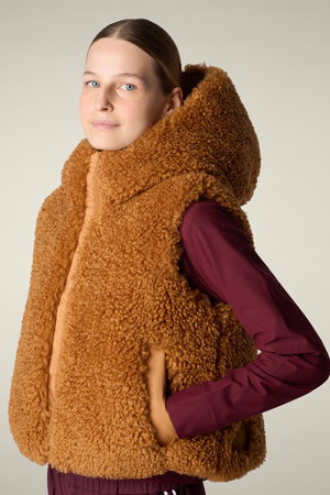 セーブ・ザ・ダック/SAVE THE DUCKのAYLAD82501W CURL/フェイクファーコショートジレ(110800/110806)