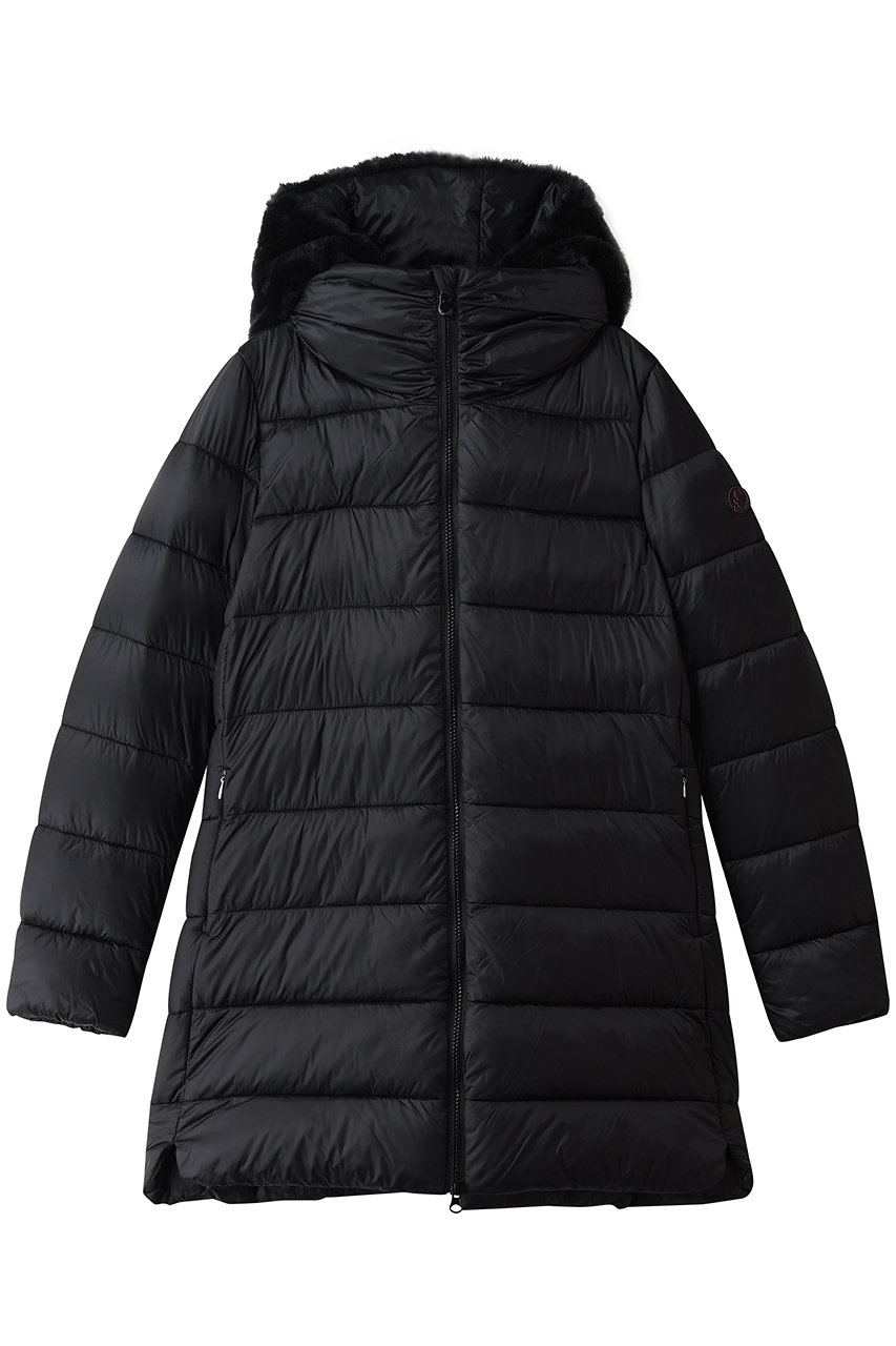 SAVE THE DUCK JADE D40280W フーディーキルティングロングコート (ブラック, 1) セーブ・ザ・ダック ELLE SHOP