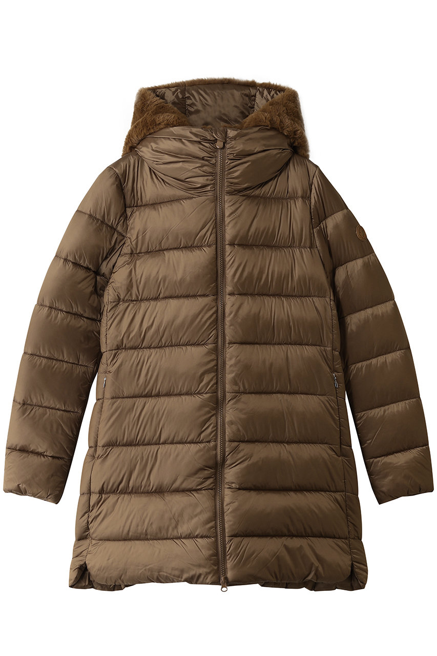 SAVE THE DUCK JADE D40280W フーディーキルティングロングコート (ノワゼットブラウン, 1) セーブ・ザ・ダック ELLE SHOP