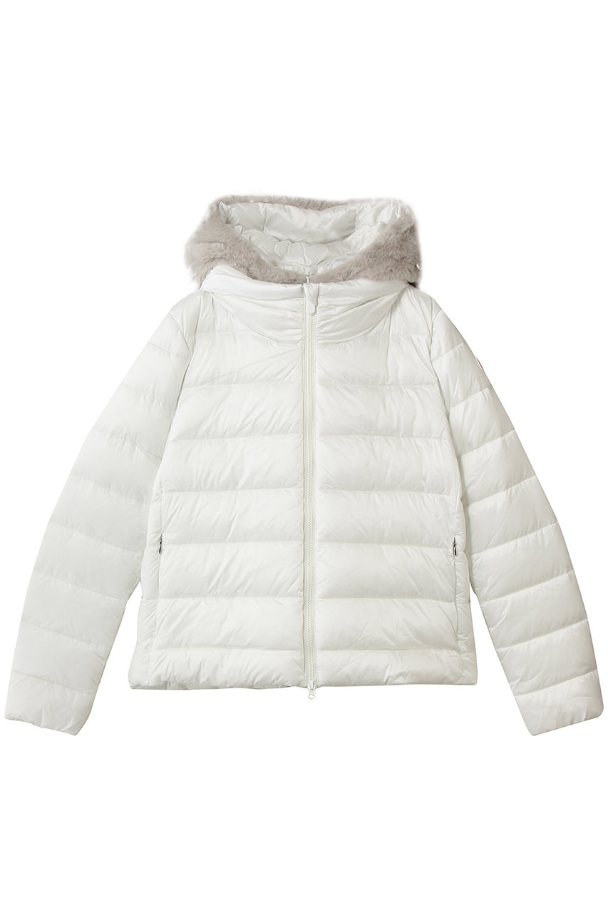 SAVE THE DUCK JADE D33088W フェイクファーフーディショートジャケット (オフホワイト, 2) セーブ・ザ・ダック ELLE SHOP