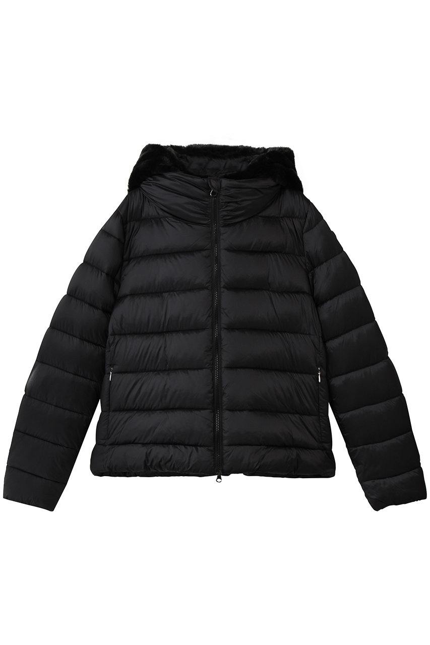 SAVE THE DUCK JADE D33088W フェイクファーフーディショートジャケット (ブラック, 2) セーブ・ザ・ダック ELLE SHOP
