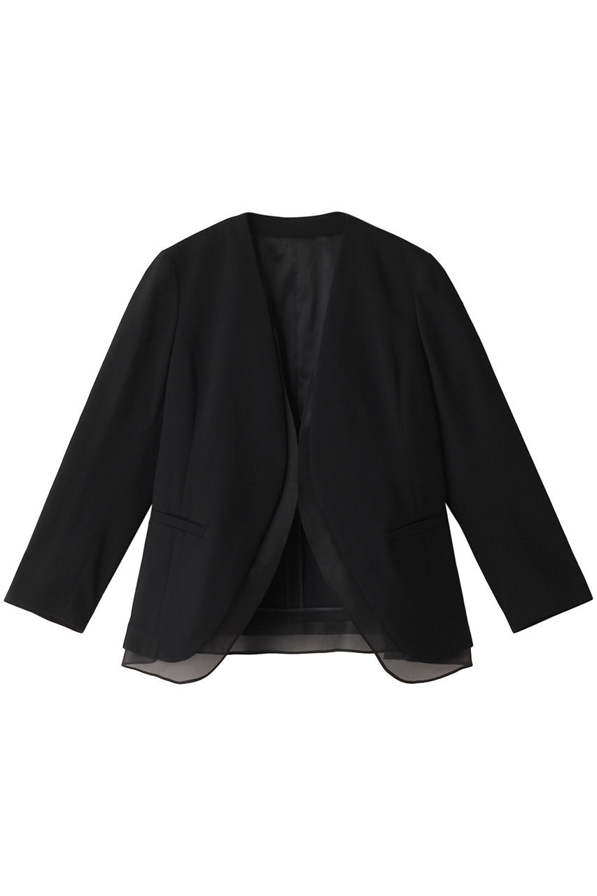 esteta 【大きいサイズ】ウールダブルクロスオーガンジーレイヤードジャケット (ブラック, 46) エステータ ELLE SHOP esteta 【大きいサイズ】ウールダブルクロスオーガンジーレイヤードジャケット (ブラック, 46) エステータ ELLE SHOP