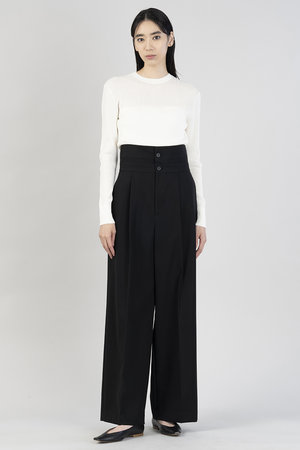 エステータ/estetaのコットンダブルクロス マーベルト ワイドパンツ(110600/110601)