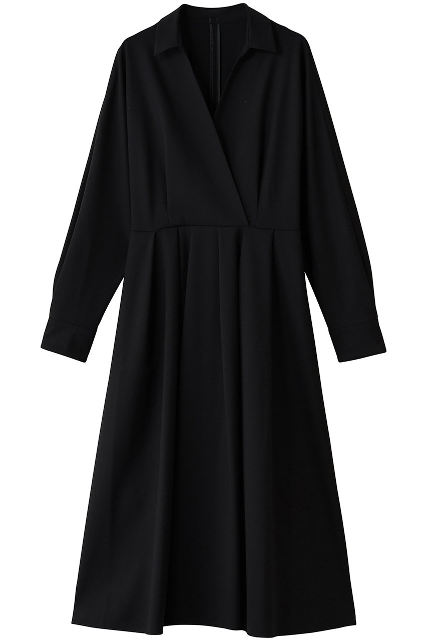 esteta ウールトロドライストレッチ カシュクールシャツ ワンピース (ブラック, 38) エステータ ELLE SHOP