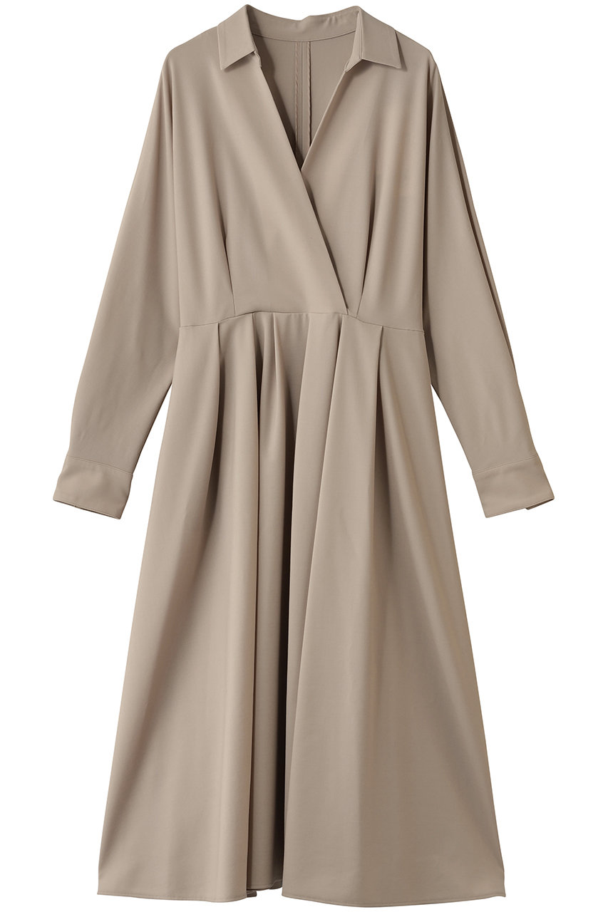 esteta ウールトロドライストレッチ カシュクールシャツ ワンピース (ベージュ, 38) エステータ ELLE SHOP