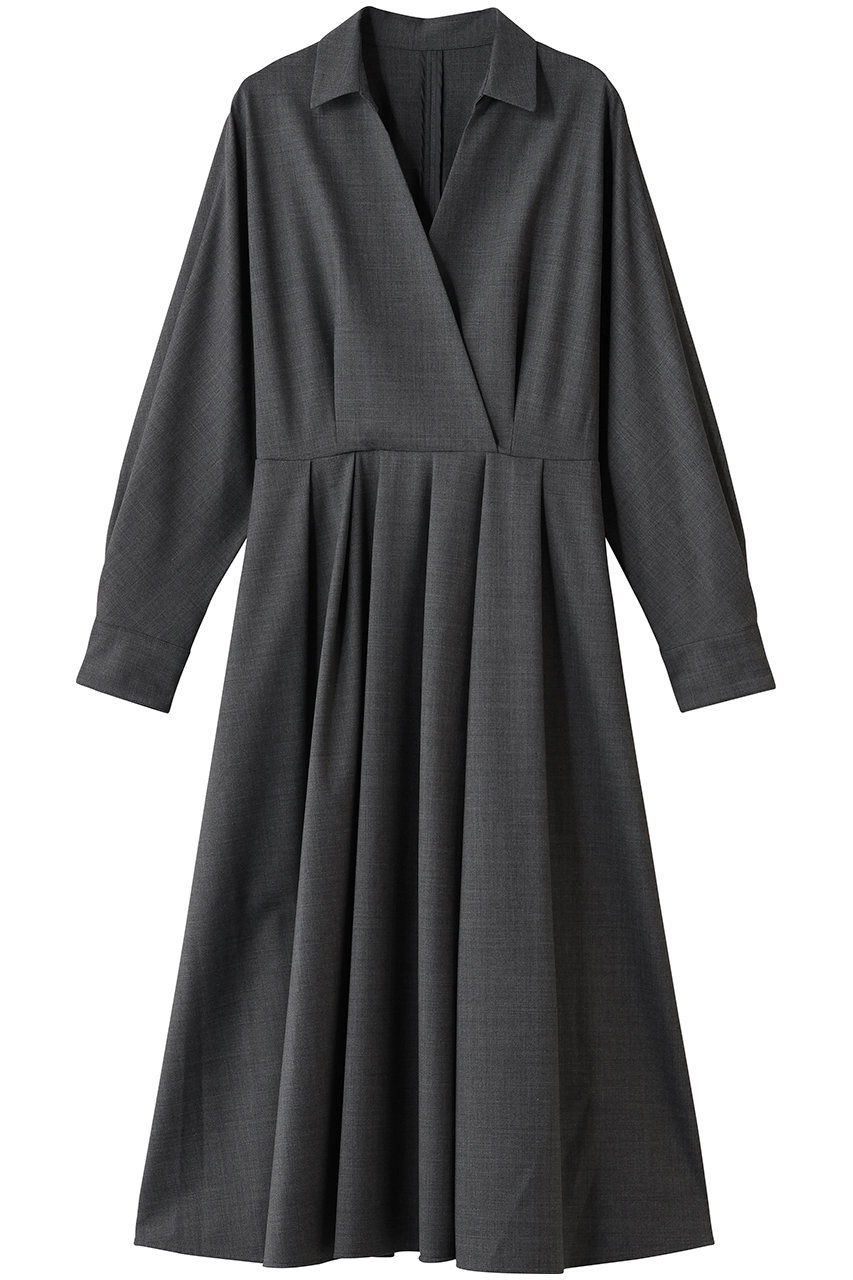 esteta 【大きいサイズ】ウールトロドライストレッチ カシュクールシャツ ワンピース (スレートグレー, 44) エステータ ELLE SHOP