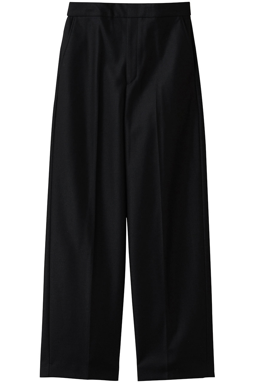 esteta 【大きいサイズ】ウールツイルジャージー ワイドパンツ (ブラック, 44) エステータ ELLE SHOP