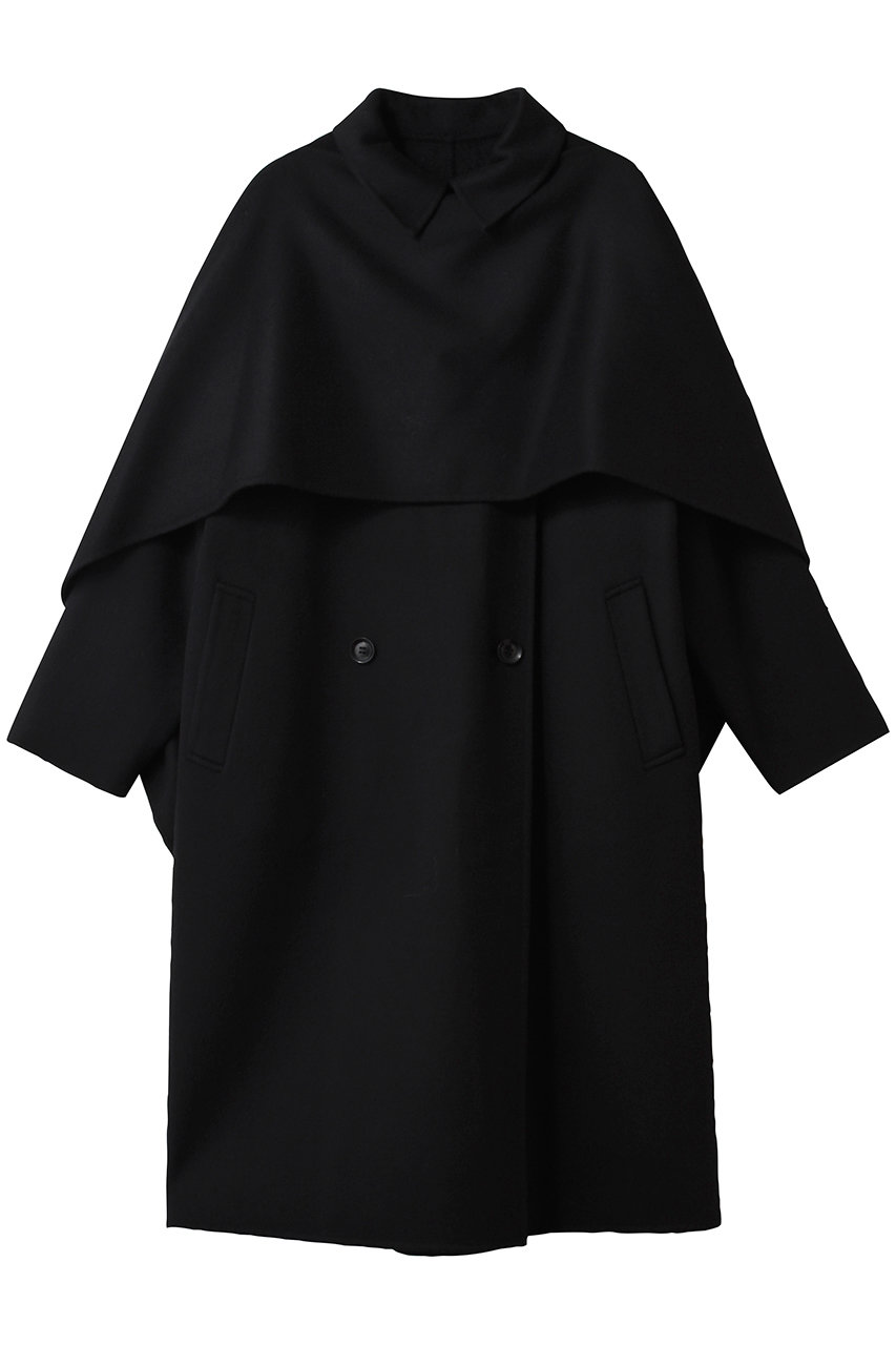esteta ウールリバー ケープ付き コート (ブラック, 38) エステータ ELLE SHOP