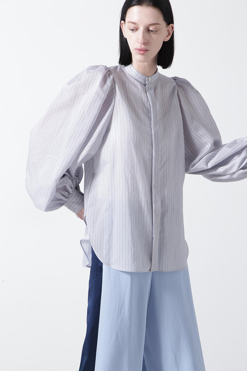 hueLe Museum 【STUMBLY】Sheer Striped Shirts (ブルー, Ｆ) ヒューエルミュージアム ELLE SHOP