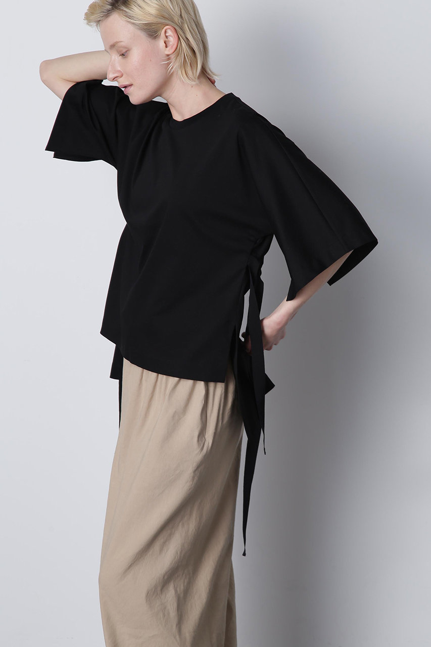 ヒューエルミュージアム/hueLe Museumの【hLM】リボンギャザーTシャツ(ブラック/7505160410)