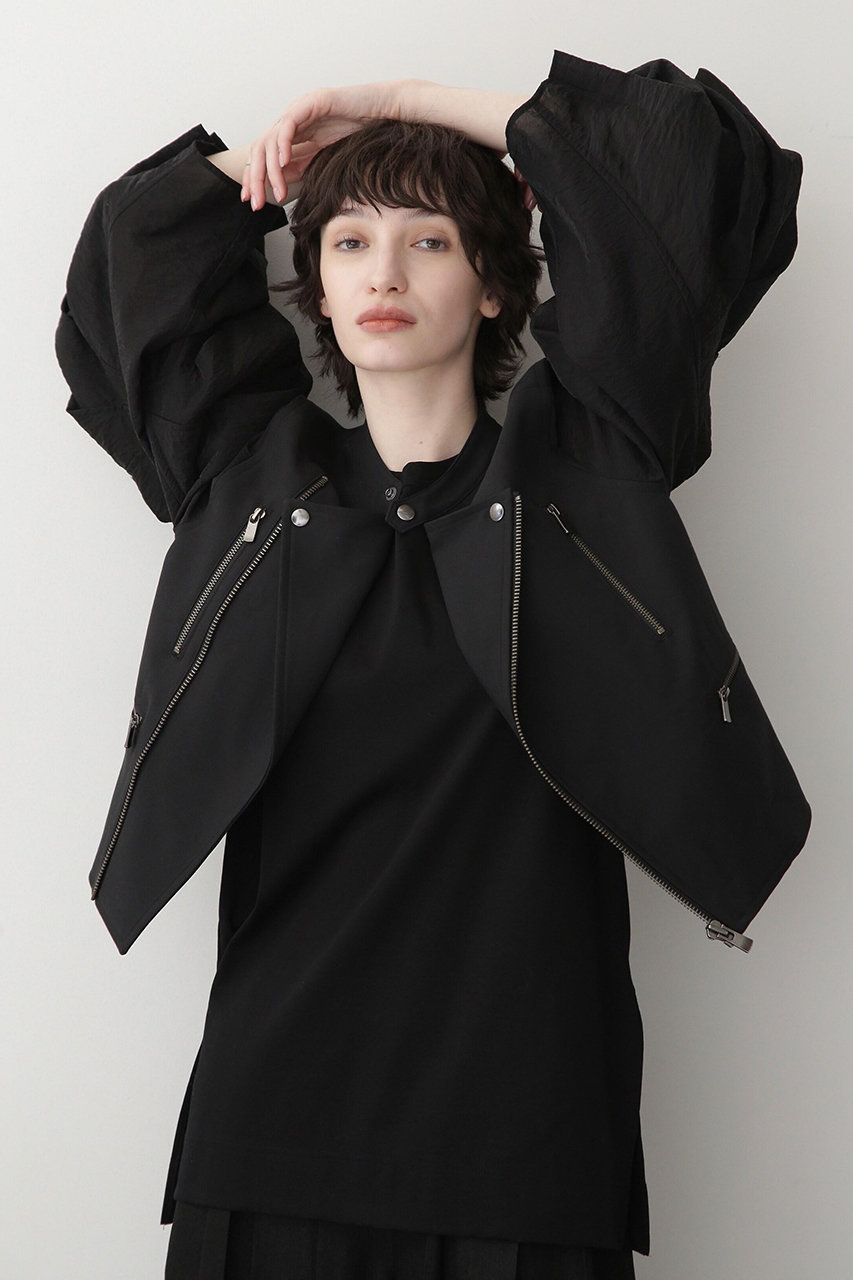 ヒューエルミュージアム/hueLe Museumの【STUMBLY】Sheer Sleeve  Riders Jacket(ブラック/5355150002)