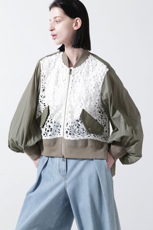 ヒューエルミュージアム/hueLe Museumの【STUMBLY】Lace Combi Sheer Sleeve MA-1(110800/110801)