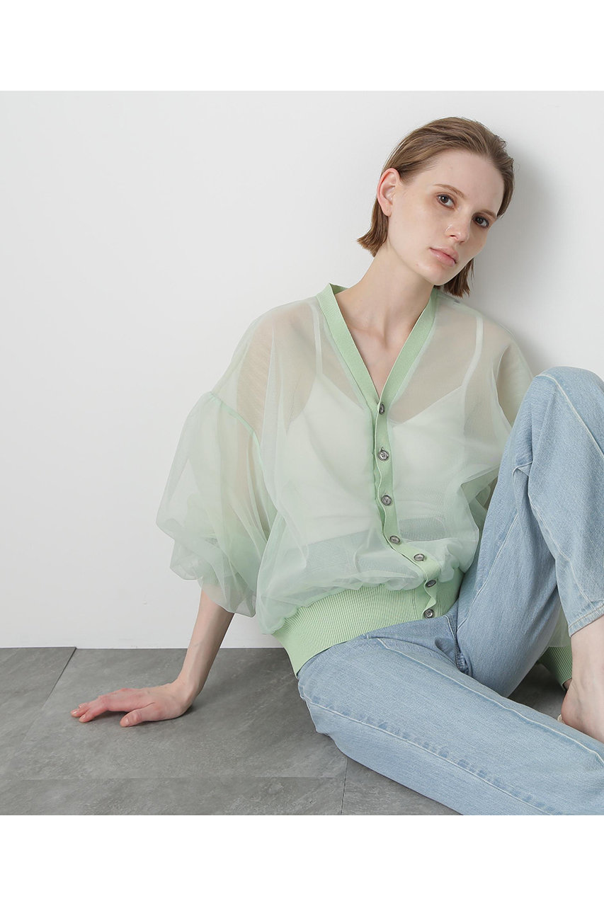 ヒューエルミュージアム/hueLe Museumの【STUMBLY】Tulle Organdy Cardigan Blouse(ライトグリーン/5355210710)