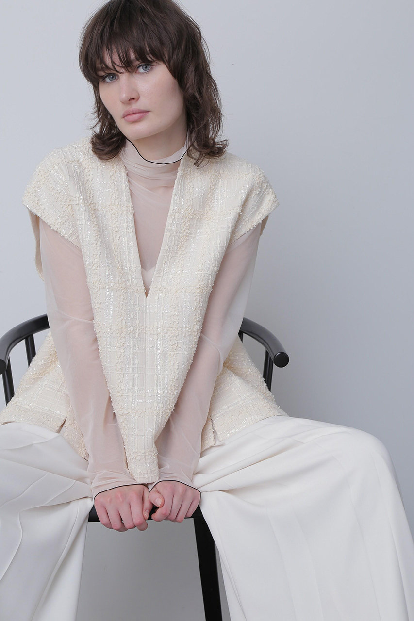 hueLe Museum 【STUMBLY】Tweed Back Peplum Gilet Blouse (ホワイト, 36) ヒューエルミュージアム ELLE SHOP hueLe Museum 【STUMBLY】Tweed Back Peplum Gilet Blouse (ホワイト, 36) ヒューエルミュージアム ELLE SHOP