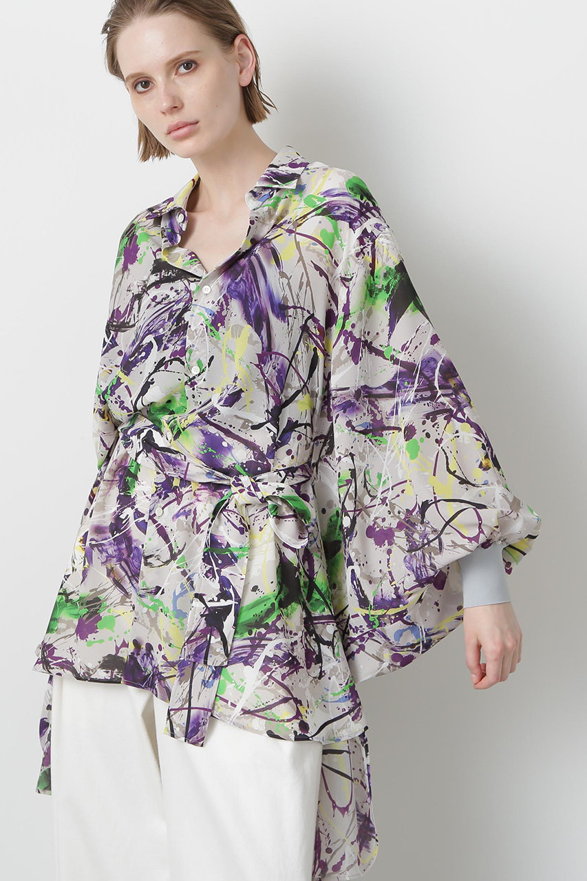 【STUMBLY】Printed Belted Bige Ste Shirts