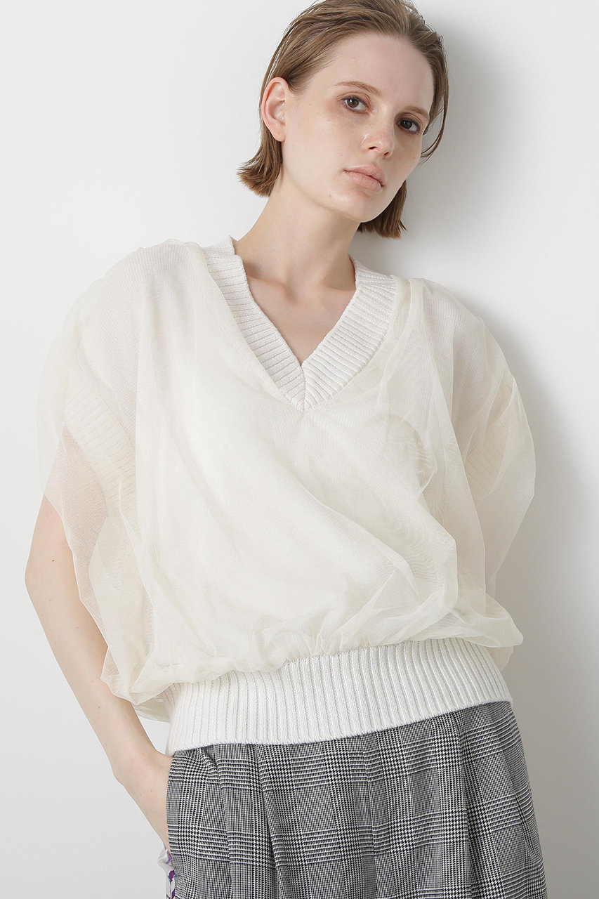 【STUMBLY】Tulle Combination V-neck Gile