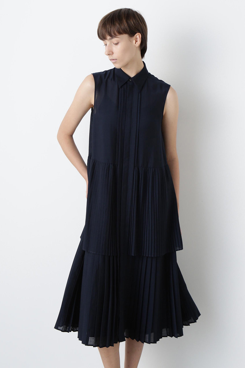 hueLe Museum 【STUMBLY】Pleats Combination Dress (ネイビー, ３８) ヒューエルミュージアム ELLE SHOP