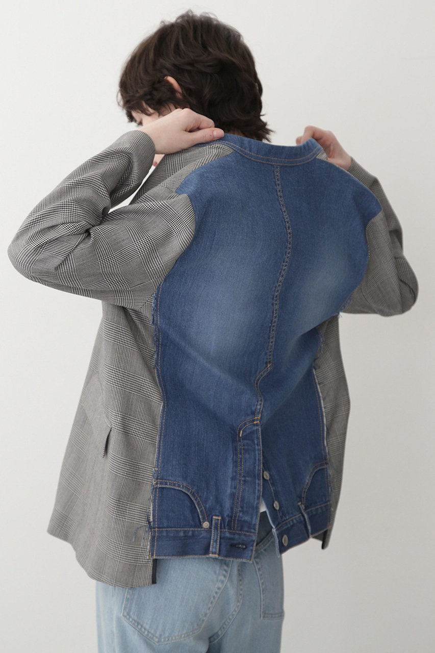 hueLe Museum 【STUMBLY】Denim Combi No-Collar Jacket (グレー, 38) ヒューエルミュージアム ELLE SHOP hueLe Museum 【STUMBLY】Denim Combi No-Collar Jacket (グレー, 38) ヒューエルミュージアム ELLE SHOP