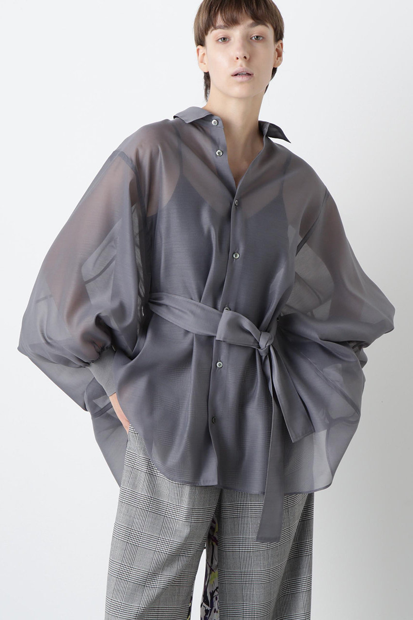 hueLe Museum 【STUMBLY】Sheer Belted Big Silhouette BL (グレー, F) ヒューエルミュージアム ELLE SHOP hueLe Museum 【STUMBLY】Sheer Belted Big Silhouette BL (グレー, F) ヒューエルミュージアム ELLE SHOP