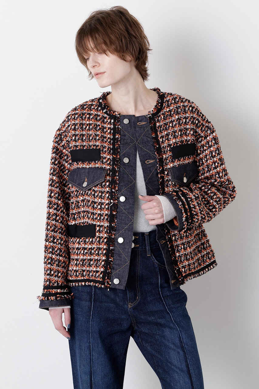hueLe Museum 【STUMBLY】Tweed/Denim Combi JK (ネイビー, 38) ヒューエルミュージアム ELLE SHOP hueLe Museum 【STUMBLY】Tweed/Denim Combi JK (ネイビー, 38) ヒューエルミュージアム ELLE SHOP