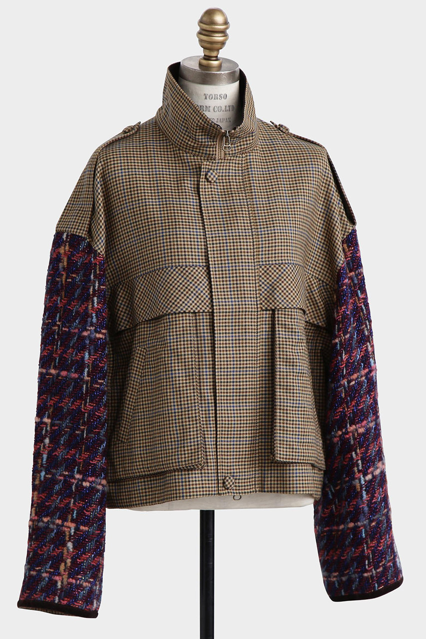 hueLe Museum 【STUMBLY】Tweed Sleeve Stand Zip UP JK (ベージュ, 38) ヒューエルミュージアム ELLE SHOP hueLe Museum 【STUMBLY】Tweed Sleeve Stand Zip UP JK (ベージュ, 38) ヒューエルミュージアム ELLE SHOP