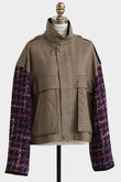 【STUMBLY】Tweed Sleeve Stand Zip UP JK
