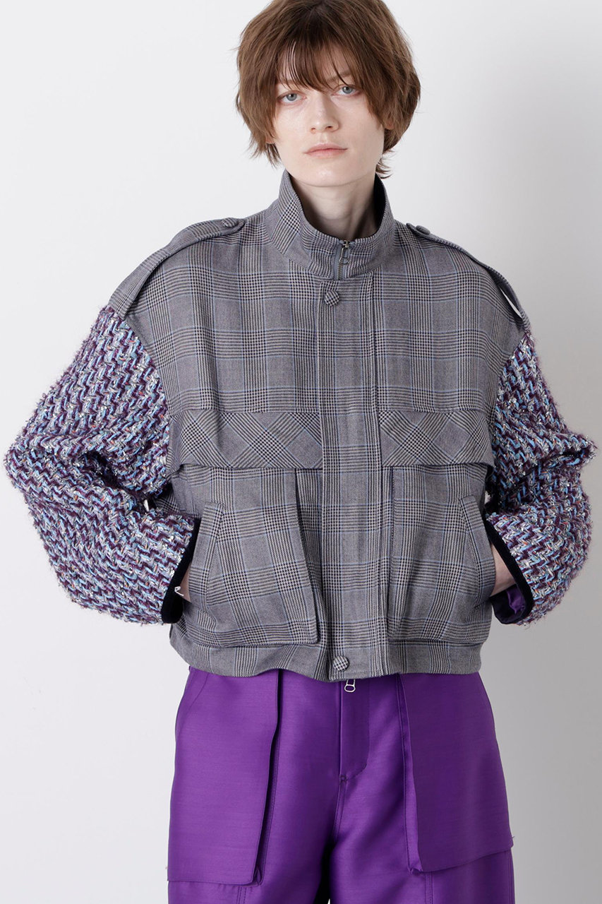 hueLe Museum 【STUMBLY】Tweed Sleeve Stand Zip UP JK (ブルー, 38) ヒューエルミュージアム ELLE SHOP hueLe Museum 【STUMBLY】Tweed Sleeve Stand Zip UP JK (ブルー, 38) ヒューエルミュージアム ELLE SHOP