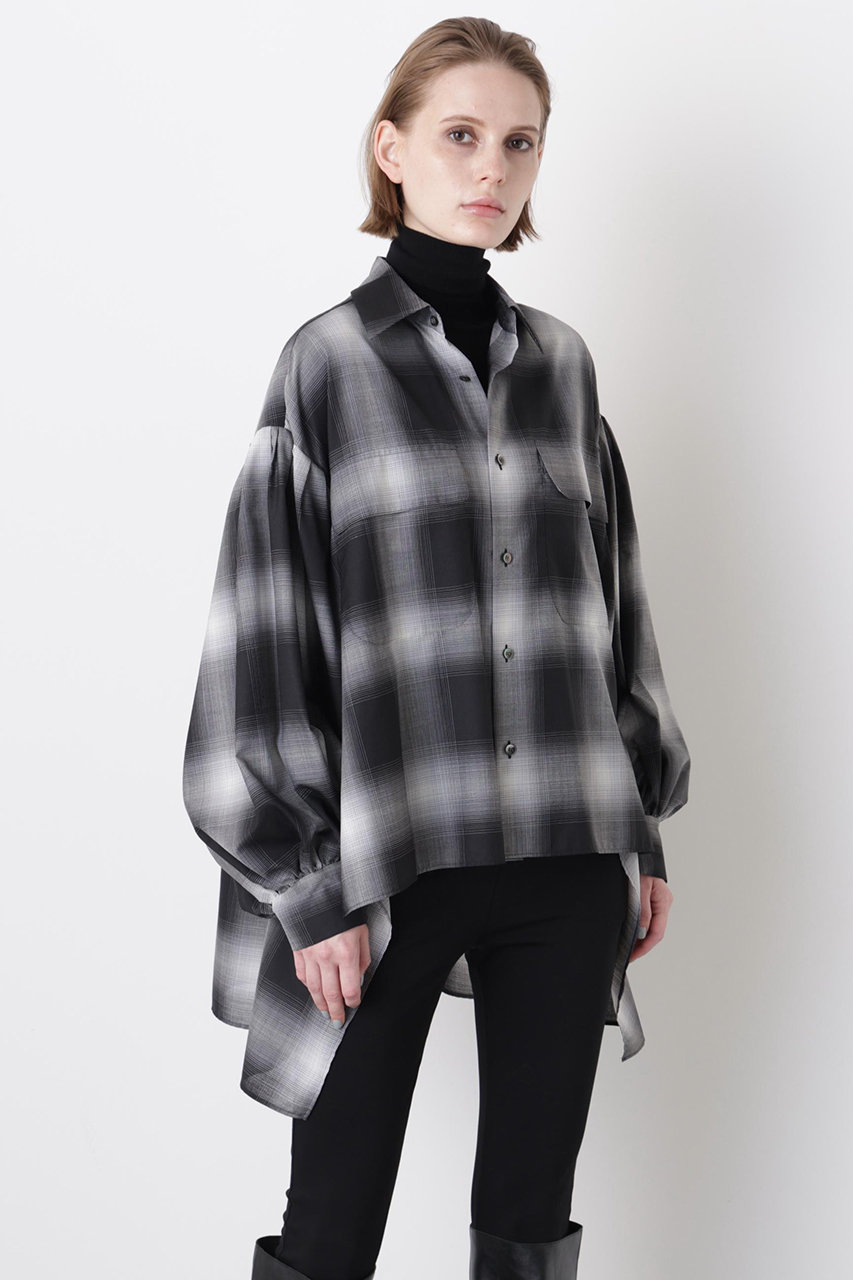 hueLe Museum 【STUMBLY】Ombre Check Blouse (ブラック, ３８) ヒューエルミュージアム ELLE SHOP