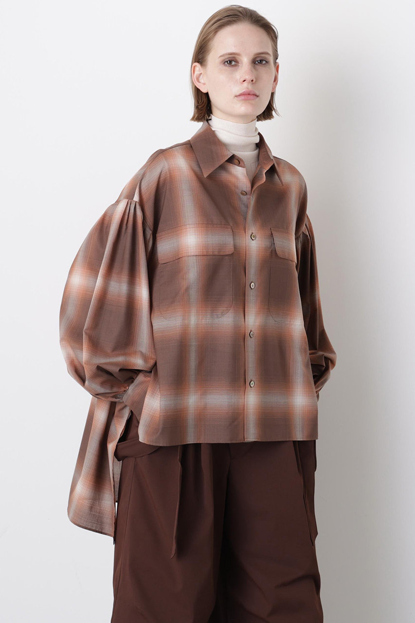 hueLe Museum 【STUMBLY】Ombre Check Blouse (ブラウン, ３８) ヒューエルミュージアム ELLE SHOP