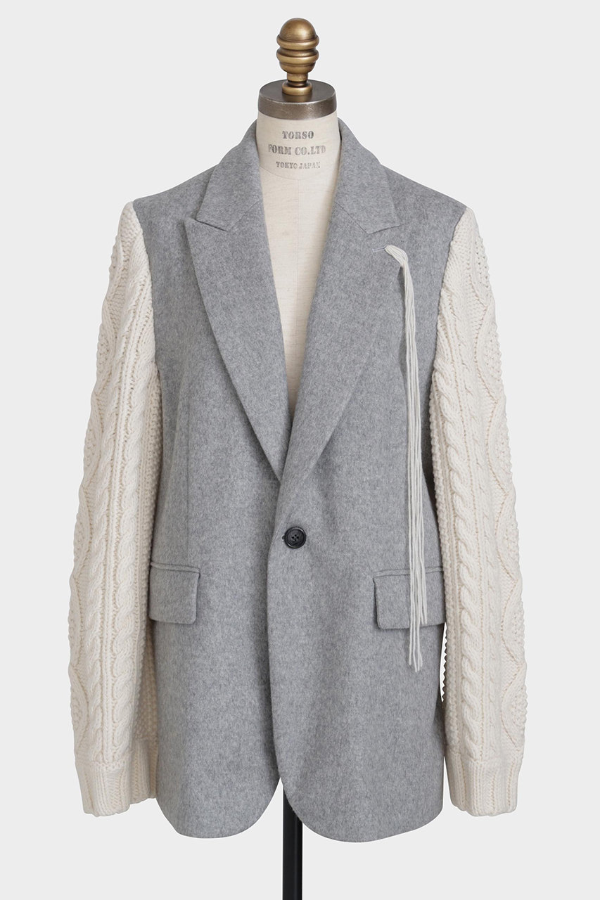 hueLe Museum 【STUMBLY】Cable Knit Sleeve Jacket (グレー, 38) ヒューエルミュージアム ELLE SHOP