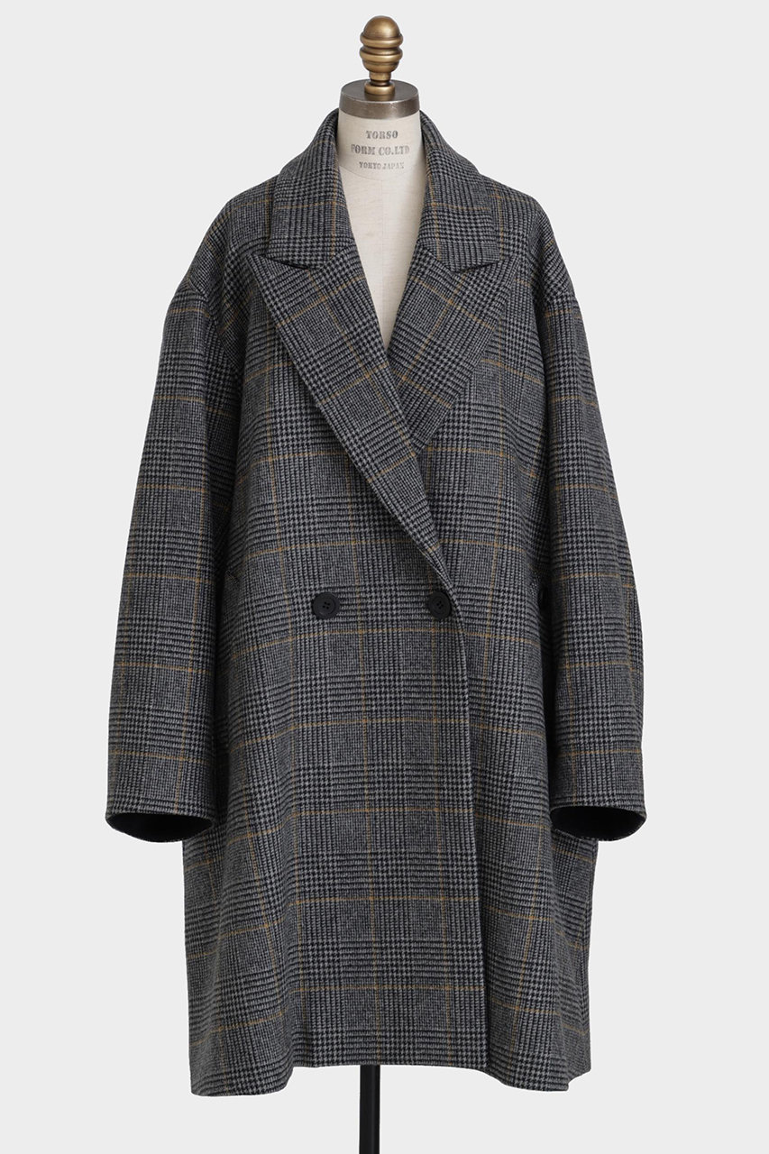 hueLe Museum 【hLM】ウールチェックコート (グレー, 38) ヒューエルミュージアム ELLE SHOP