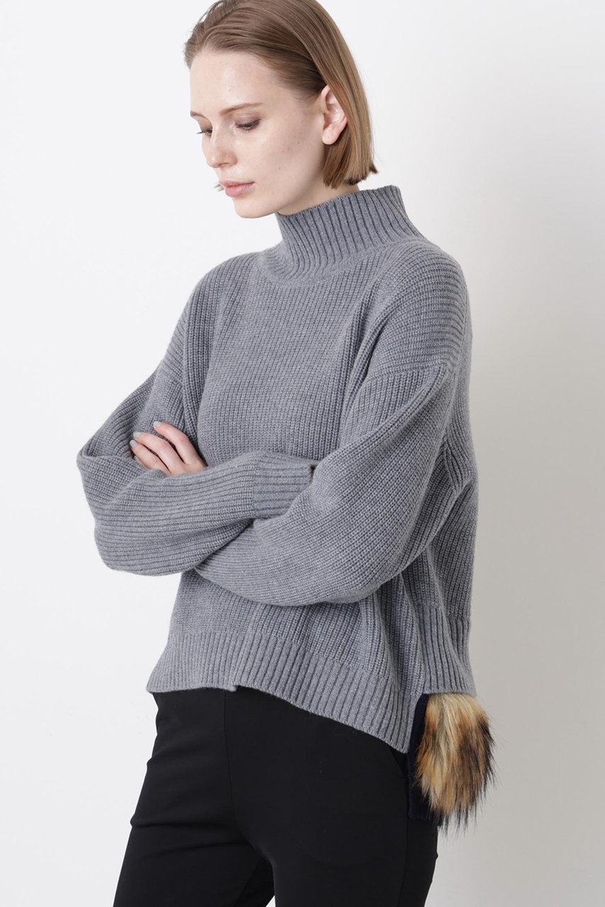 hueLe Museum 【STUMBLY】Fur Trim Combi Pullover (グレー, F) ヒューエルミュージアム ELLE SHOP