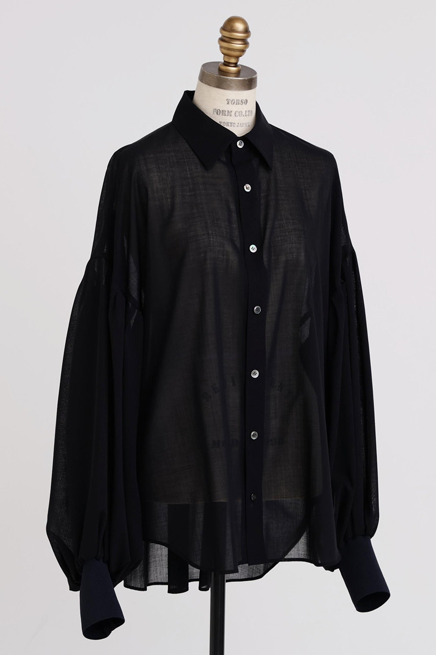 hueLe Museum 【STUMBLY】Sheer Volume Sleeve Shirt (ネイビー, Ｆ) ヒューエルミュージアム ELLE SHOP