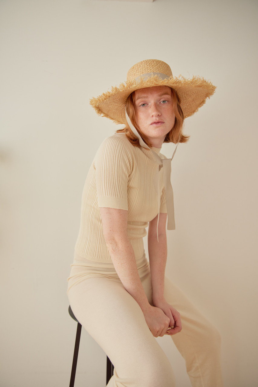 ネペンテス　モックネック　半袖　リブ　L 超美品 NETENE.(ネテネ)｜FIKAランダムリブニット モックネックハーフスリーブ