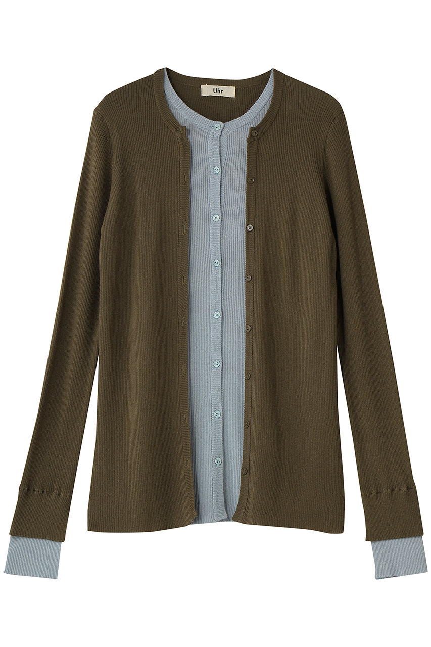 ウーア/Uhrのリブ レイヤード カーディガン(アイスブルー×カーキ/26SSUhr-KT515)