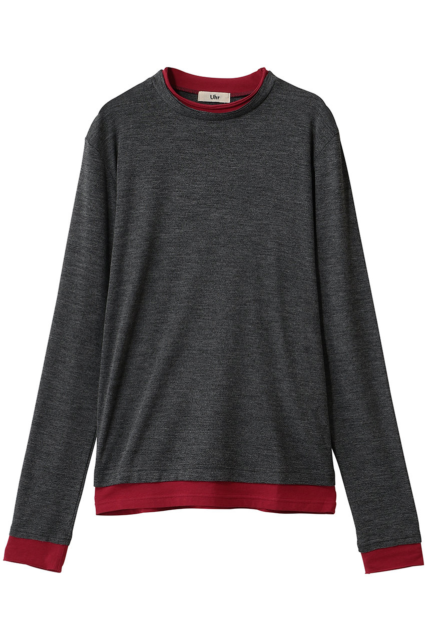 Uhr レイヤードロングTシャツ (チャコールグレー, F) ウーア ELLE SHOP
