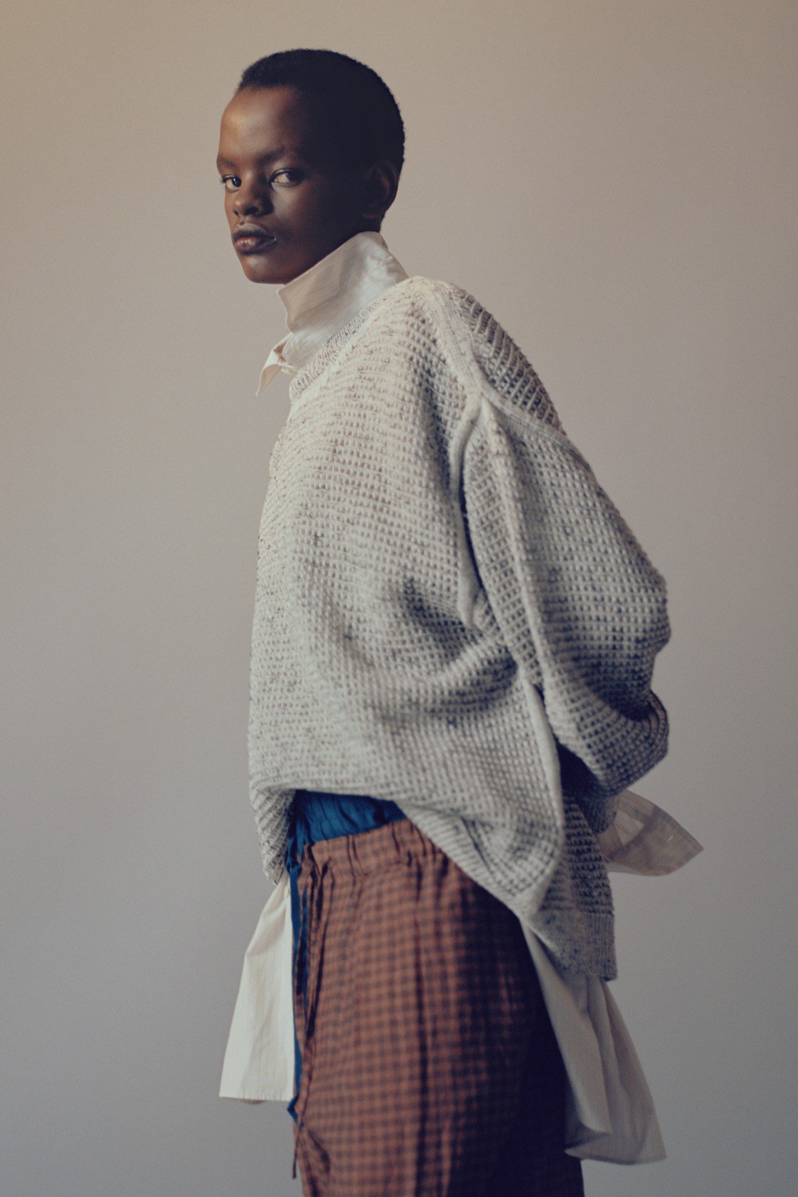 YOKE ニット 白 【CONNECTING HIGHT NECK KNIT】